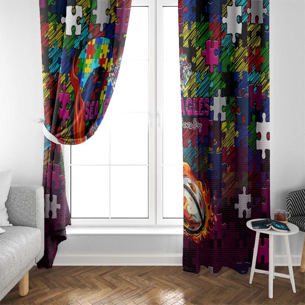 Sea Eagles Autism Awareness Window Curtain Puzzle Flames Rugby Ball