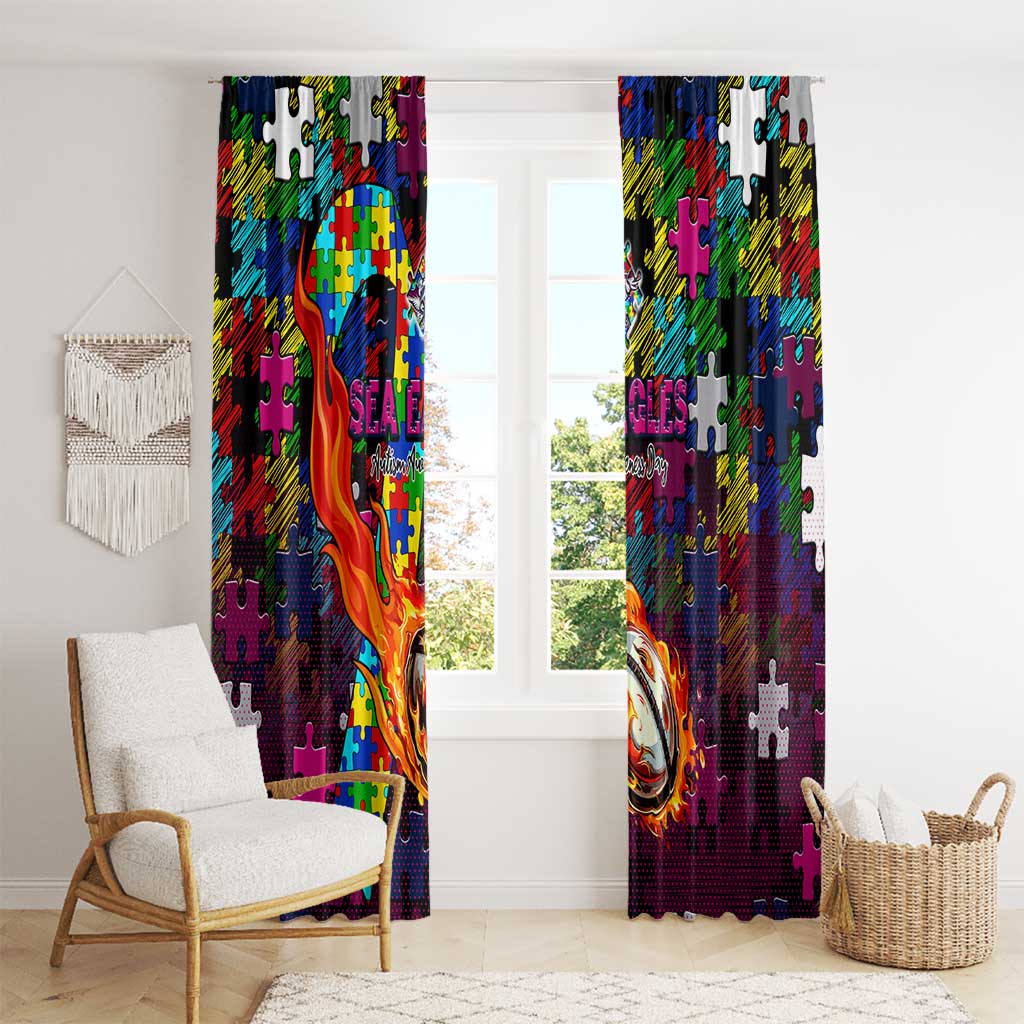 Sea Eagles Autism Awareness Window Curtain Puzzle Flames Rugby Ball