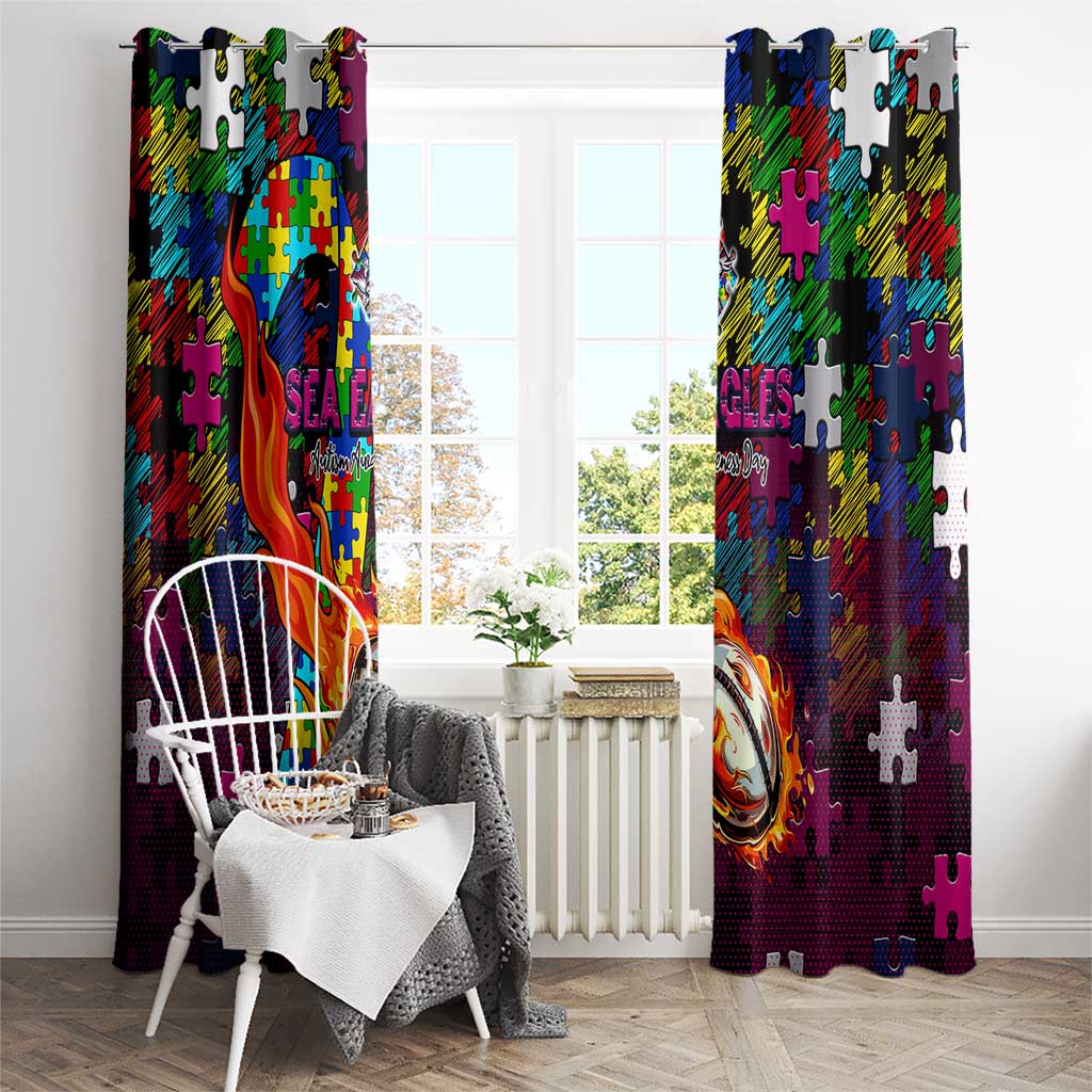 Sea Eagles Autism Awareness Window Curtain Puzzle Flames Rugby Ball