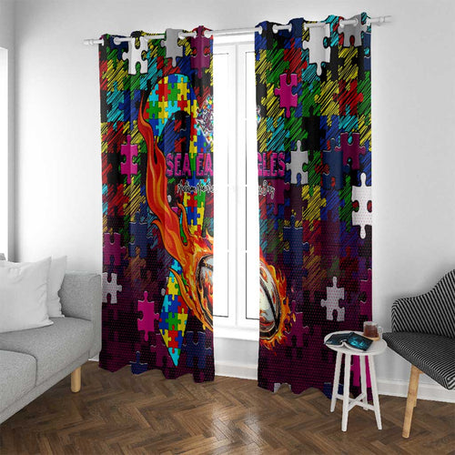 Sea Eagles Autism Awareness Window Curtain Puzzle Flames Rugby Ball