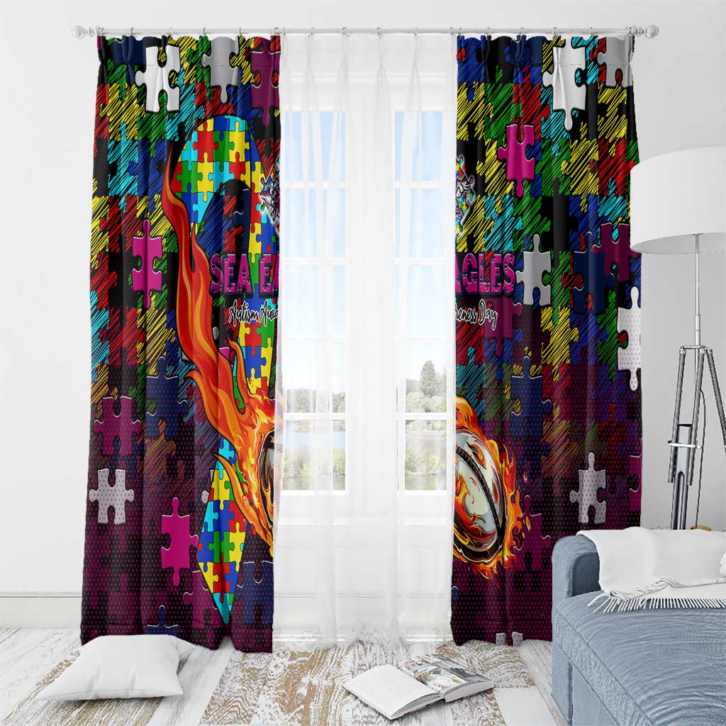 Sea Eagles Autism Awareness Window Curtain Puzzle Flames Rugby Ball
