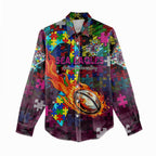 Sea Eagles Autism Awareness Women Casual Shirt Puzzle Flames Rugby Ball