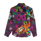 Sea Eagles Autism Awareness Women Casual Shirt Puzzle Flames Rugby Ball