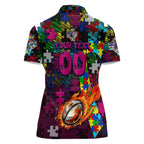 Sea Eagles Autism Awareness Women Polo Shirt Puzzle Flames Rugby Ball