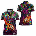 Sea Eagles Autism Awareness Women Polo Shirt Puzzle Flames Rugby Ball