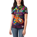 Sea Eagles Autism Awareness Women Polo Shirt Puzzle Flames Rugby Ball