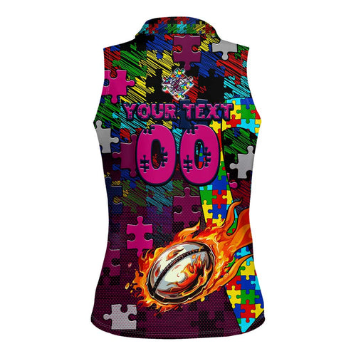 Sea Eagles Autism Awareness Women Sleeveless Polo Shirt Puzzle Flames Rugby Ball