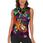Sea Eagles Autism Awareness Women Sleeveless Polo Shirt Puzzle Flames Rugby Ball