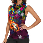 Sea Eagles Autism Awareness Women Sleeveless Polo Shirt Puzzle Flames Rugby Ball