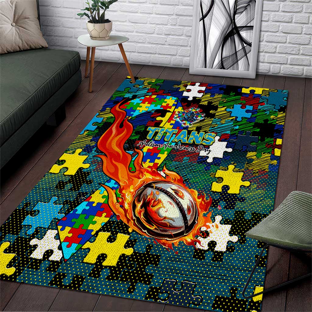 Titans Autism Awareness Area Rug Puzzle Flames Rugby Ball