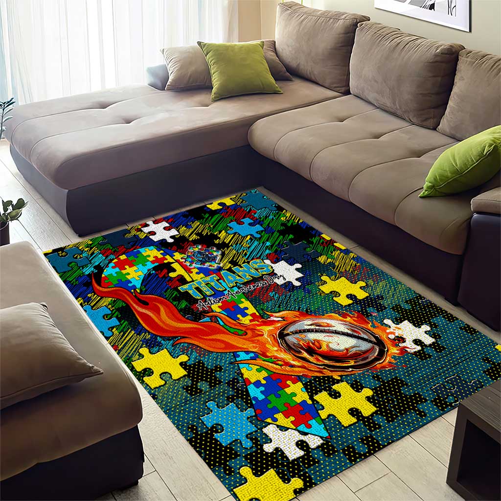 Titans Autism Awareness Area Rug Puzzle Flames Rugby Ball