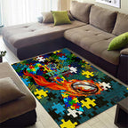 Titans Autism Awareness Area Rug Puzzle Flames Rugby Ball
