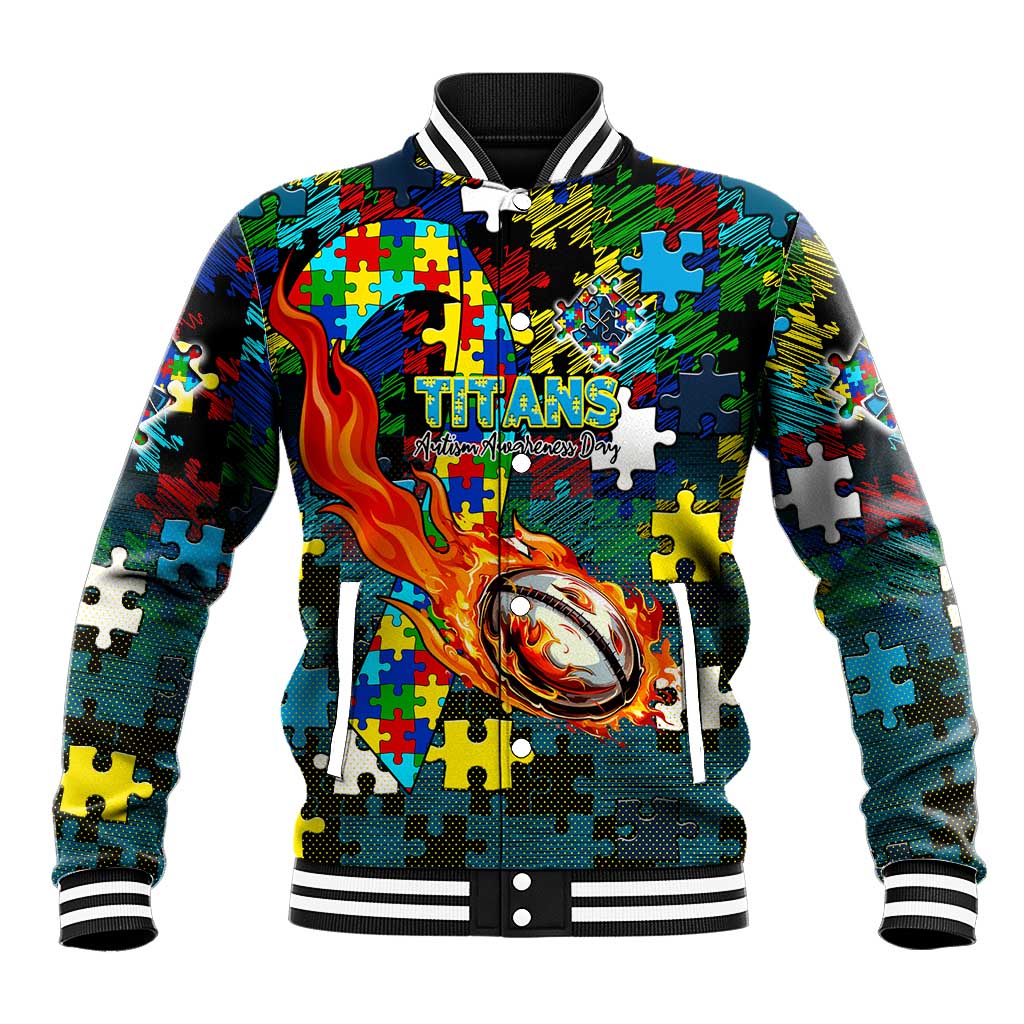 Titans Autism Awareness Baseball Jacket Puzzle Flames Rugby Ball