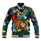 Titans Autism Awareness Baseball Jacket Puzzle Flames Rugby Ball