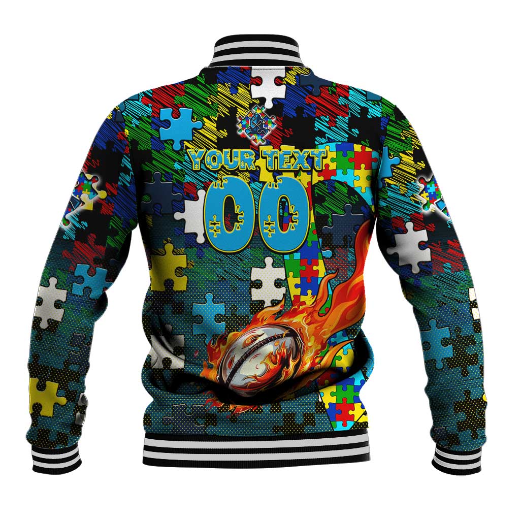Titans Autism Awareness Baseball Jacket Puzzle Flames Rugby Ball
