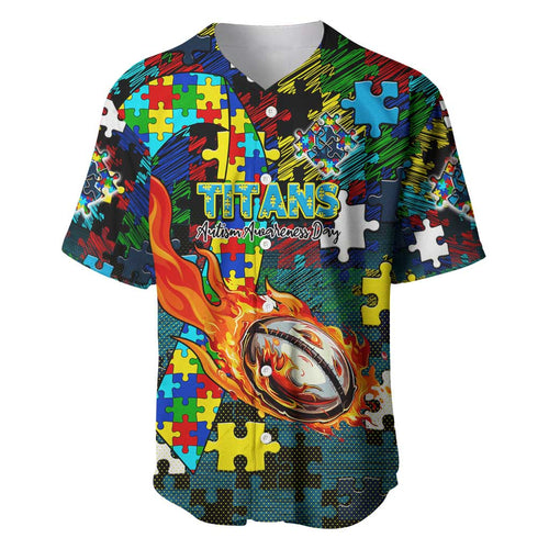 Titans Autism Awareness Baseball Jersey Puzzle Flames Rugby Ball
