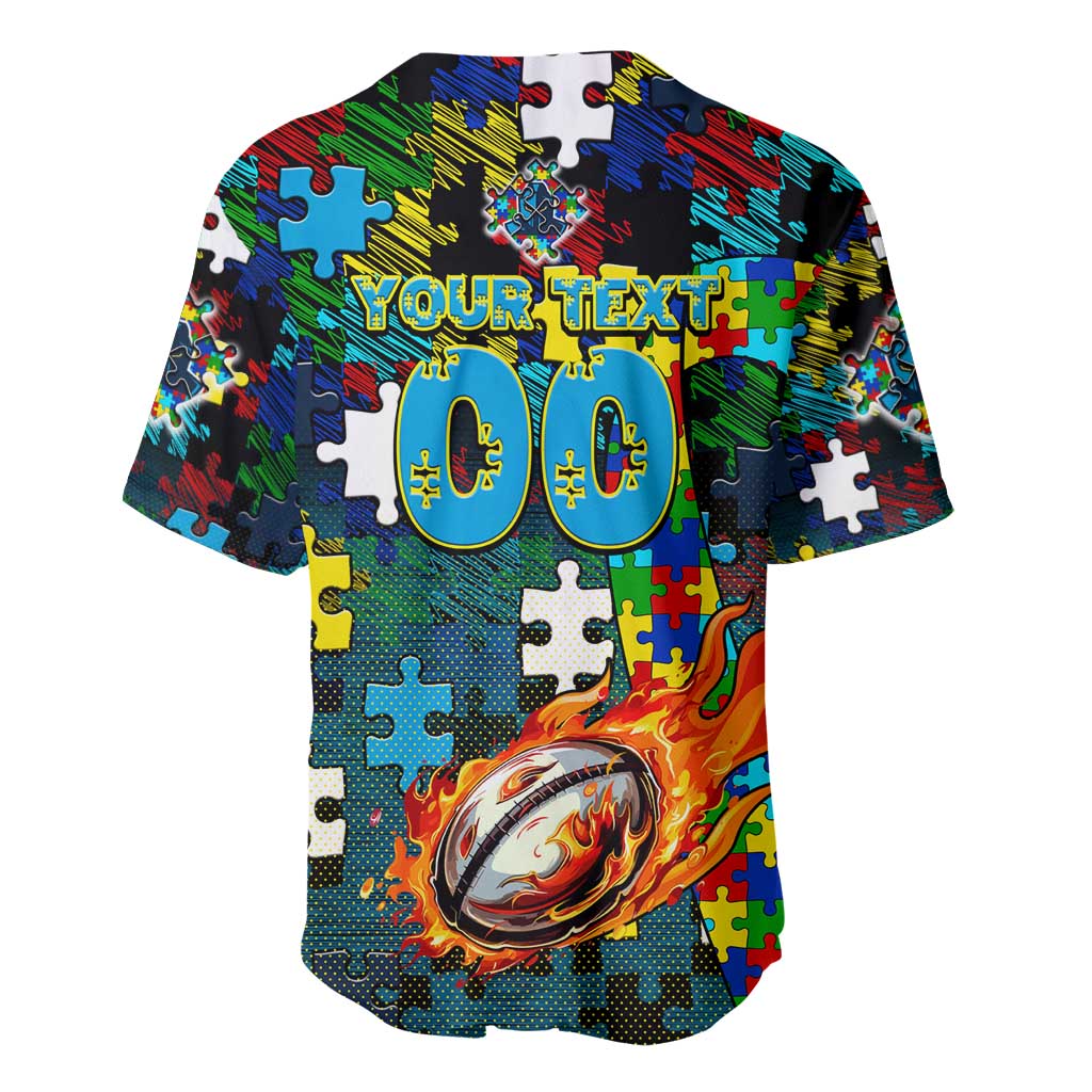 Titans Autism Awareness Baseball Jersey Puzzle Flames Rugby Ball