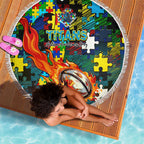 Titans Autism Awareness Beach Blanket Puzzle Flames Rugby Ball