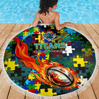 Titans Autism Awareness Beach Blanket Puzzle Flames Rugby Ball