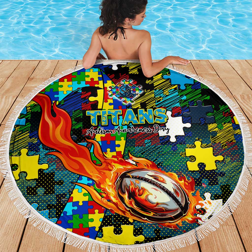 Titans Autism Awareness Beach Blanket Puzzle Flames Rugby Ball