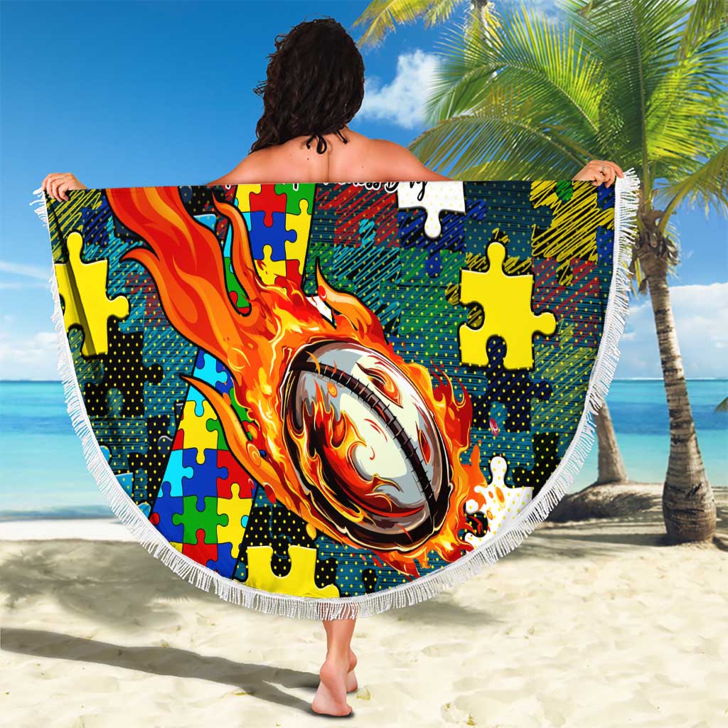Titans Autism Awareness Beach Blanket Puzzle Flames Rugby Ball