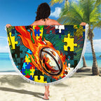 Titans Autism Awareness Beach Blanket Puzzle Flames Rugby Ball