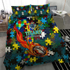 Titans Autism Awareness Bedding Set Puzzle Flames Rugby Ball