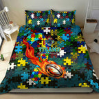 Titans Autism Awareness Bedding Set Puzzle Flames Rugby Ball