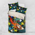 Titans Autism Awareness Bedding Set Puzzle Flames Rugby Ball