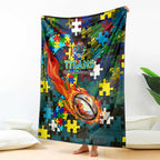 Titans Autism Awareness Blanket Puzzle Flames Rugby Ball