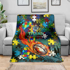 Titans Autism Awareness Blanket Puzzle Flames Rugby Ball