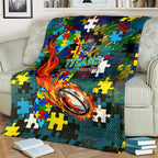Titans Autism Awareness Blanket Puzzle Flames Rugby Ball