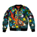 Titans Autism Awareness Bomber Jacket Puzzle Flames Rugby Ball