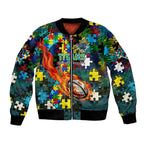 Titans Autism Awareness Bomber Jacket Puzzle Flames Rugby Ball