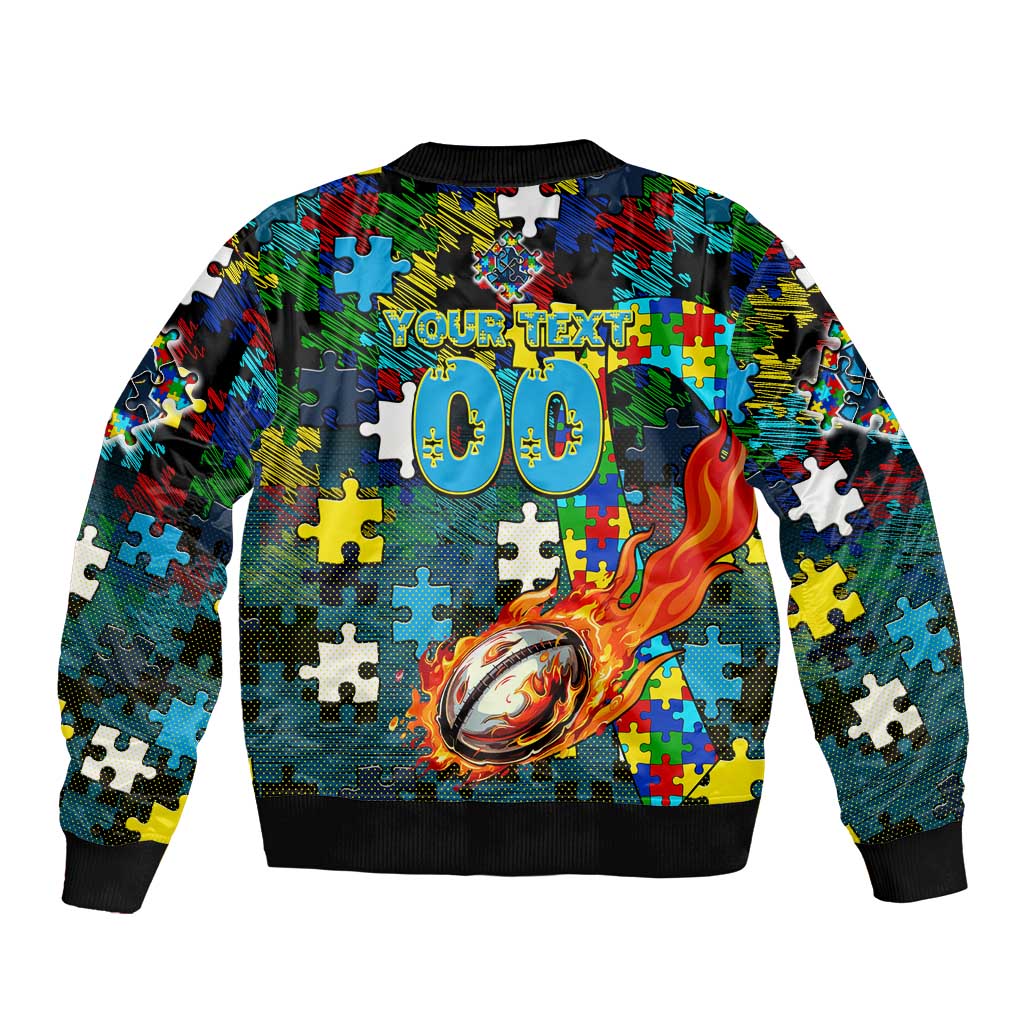 Titans Autism Awareness Bomber Jacket Puzzle Flames Rugby Ball