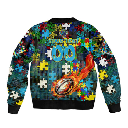 Titans Autism Awareness Bomber Jacket Puzzle Flames Rugby Ball