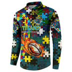 Titans Autism Awareness Button Sweatshirt Puzzle Flames Rugby Ball
