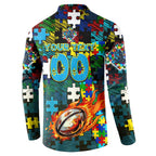 Titans Autism Awareness Button Sweatshirt Puzzle Flames Rugby Ball