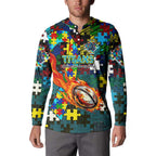 Titans Autism Awareness Button Sweatshirt Puzzle Flames Rugby Ball