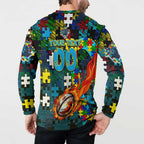 Titans Autism Awareness Button Sweatshirt Puzzle Flames Rugby Ball
