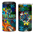 Titans Autism Awareness 4 in 1 Can Cooler Tumbler Puzzle Flames Rugby Ball