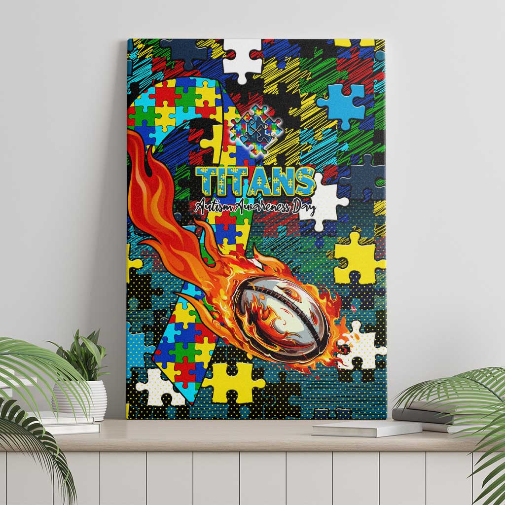 Titans Autism Awareness Canvas Wall Art Puzzle Flames Rugby Ball