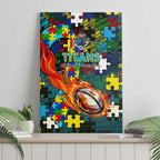Titans Autism Awareness Canvas Wall Art Puzzle Flames Rugby Ball