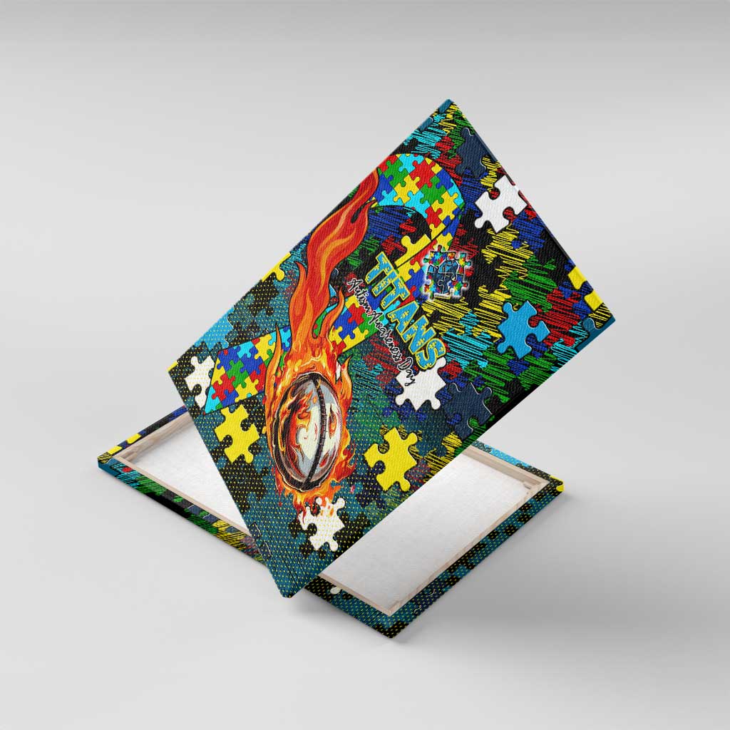 Titans Autism Awareness Canvas Wall Art Puzzle Flames Rugby Ball
