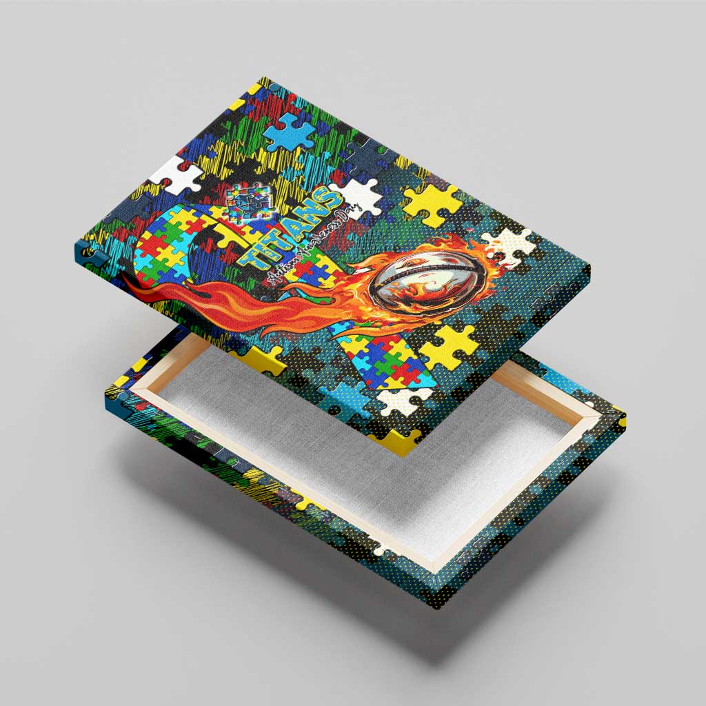 Titans Autism Awareness Canvas Wall Art Puzzle Flames Rugby Ball