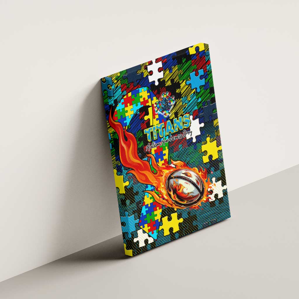 Titans Autism Awareness Canvas Wall Art Puzzle Flames Rugby Ball