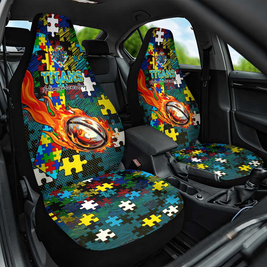 Titans Autism Awareness Car Seat Cover Puzzle Flames Rugby Ball