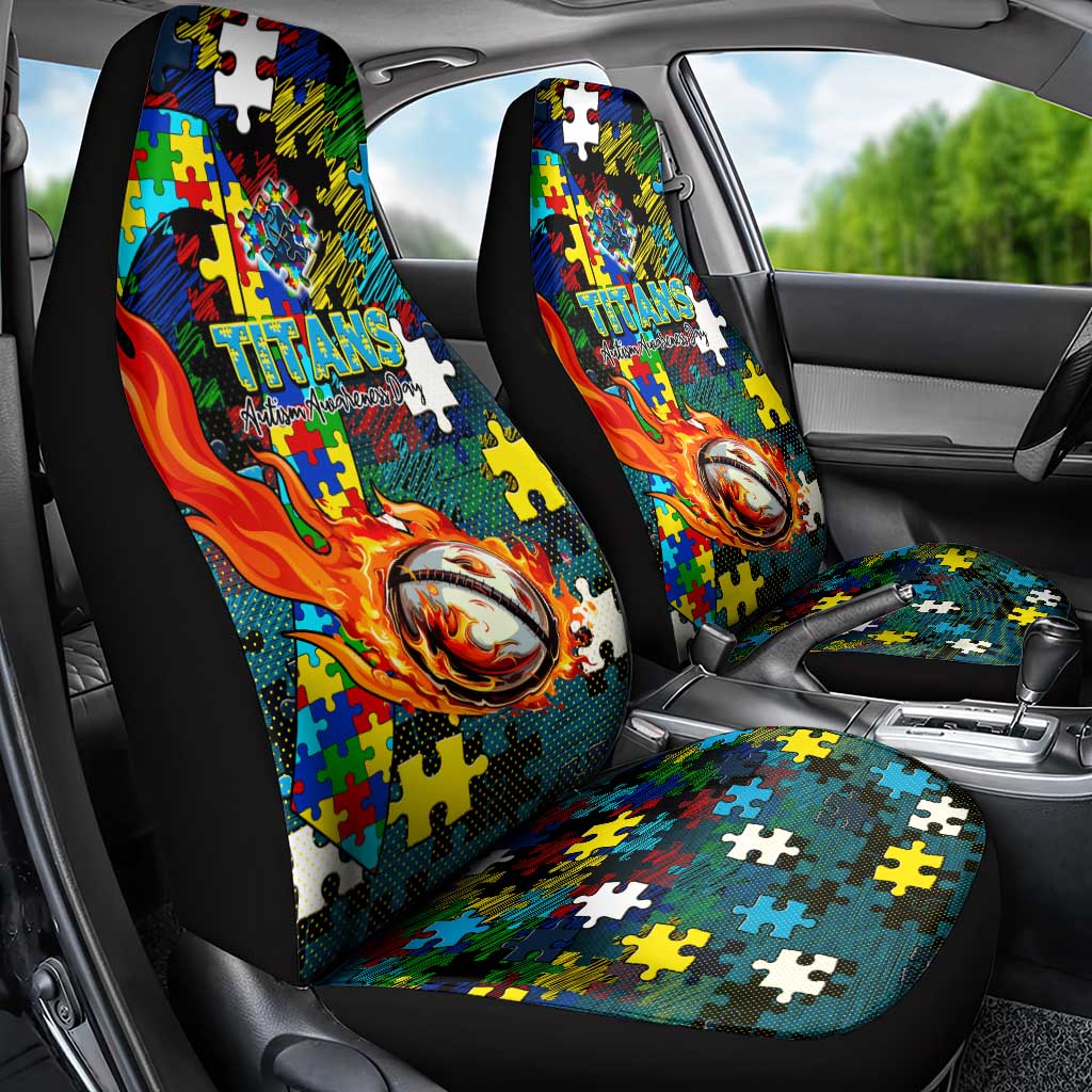 Titans Autism Awareness Car Seat Cover Puzzle Flames Rugby Ball