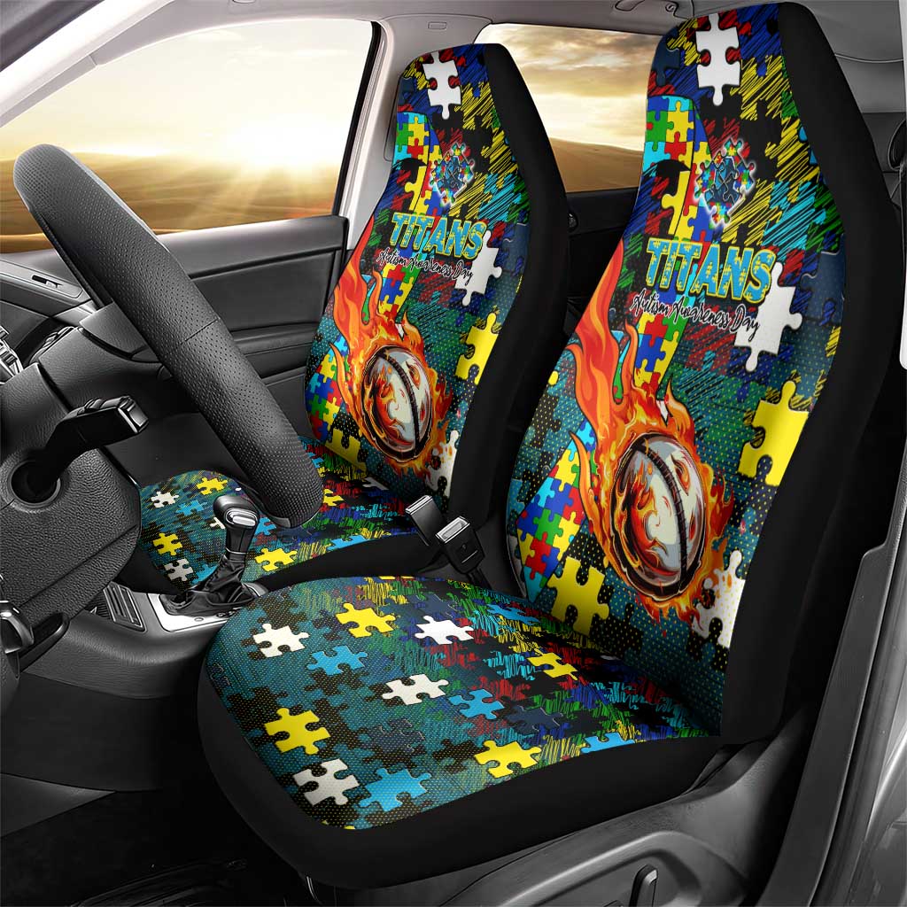 Titans Autism Awareness Car Seat Cover Puzzle Flames Rugby Ball