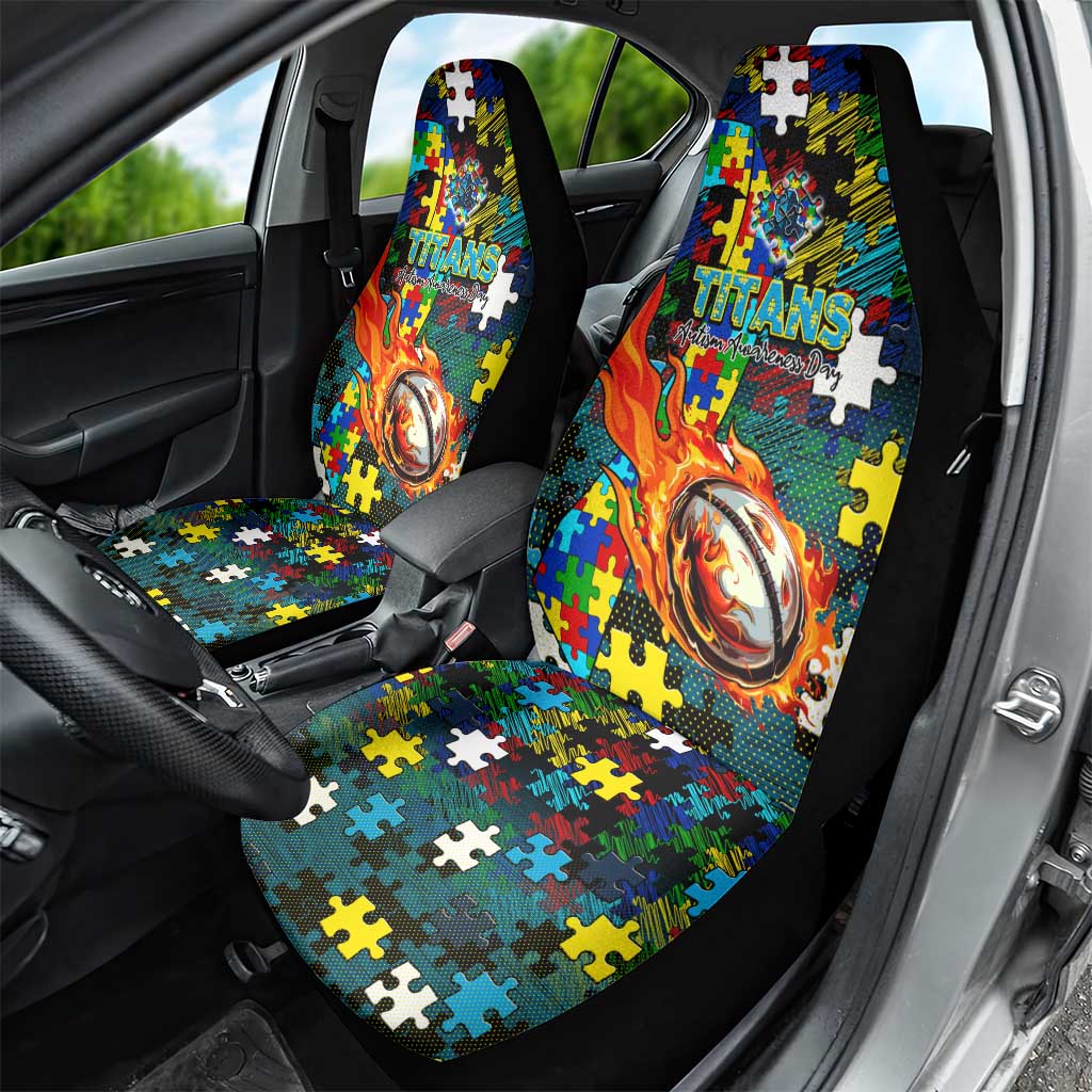 Titans Autism Awareness Car Seat Cover Puzzle Flames Rugby Ball